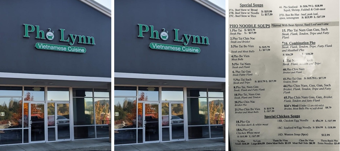Pho Lynn Vietnamese Restaurant Menu