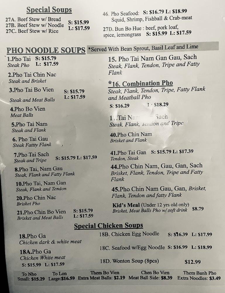 Pho Lynn Vietnamese Restaurant Menu image 1